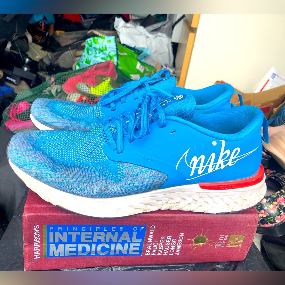 Nike Odyssey React 2 Flyknit Mens Blue White Running Shoes BV5730 400 Size 13